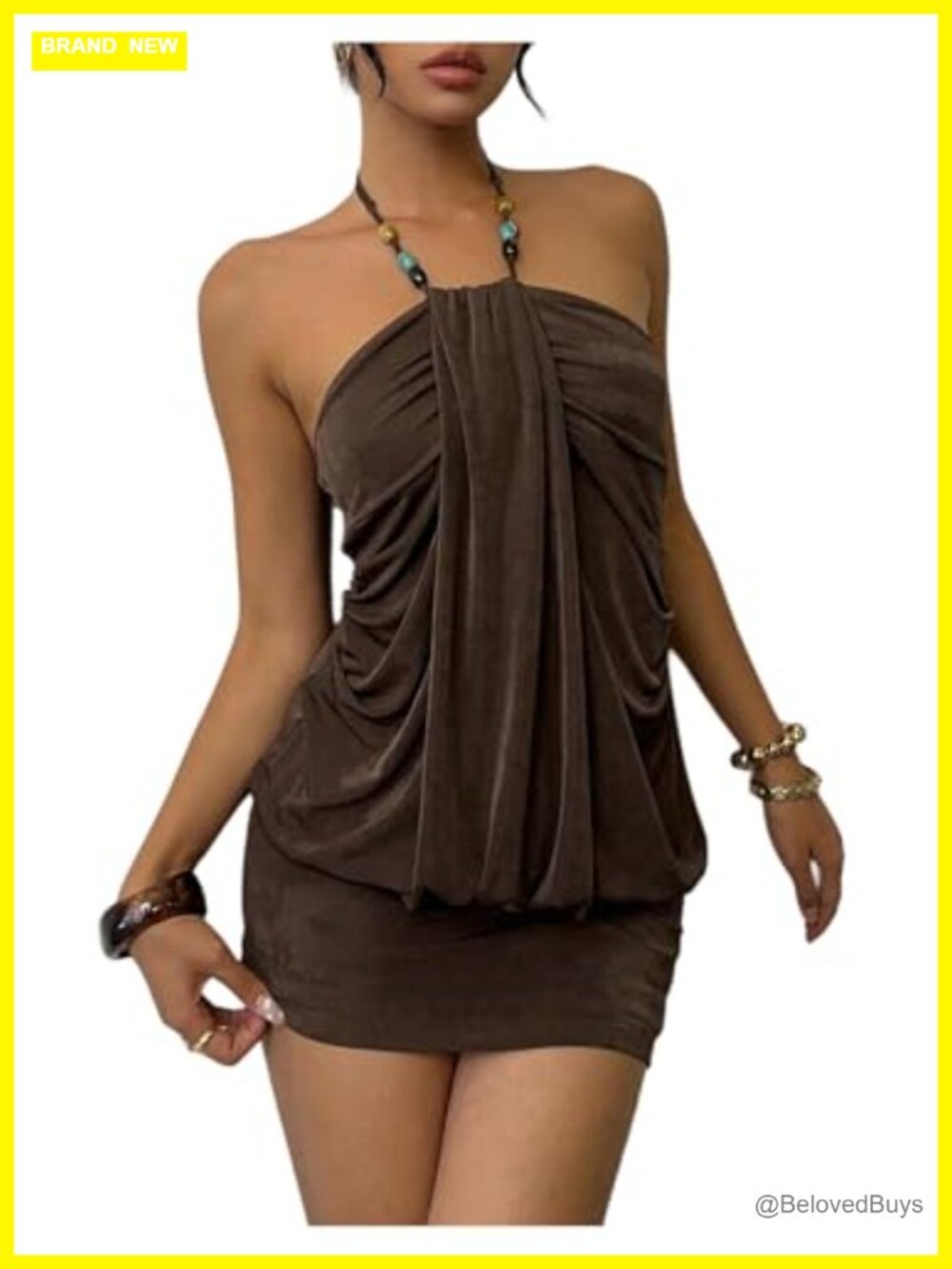 Women's Halter Neck Bodycon Mini Dress Backless Built-in Shorts Sleeveless